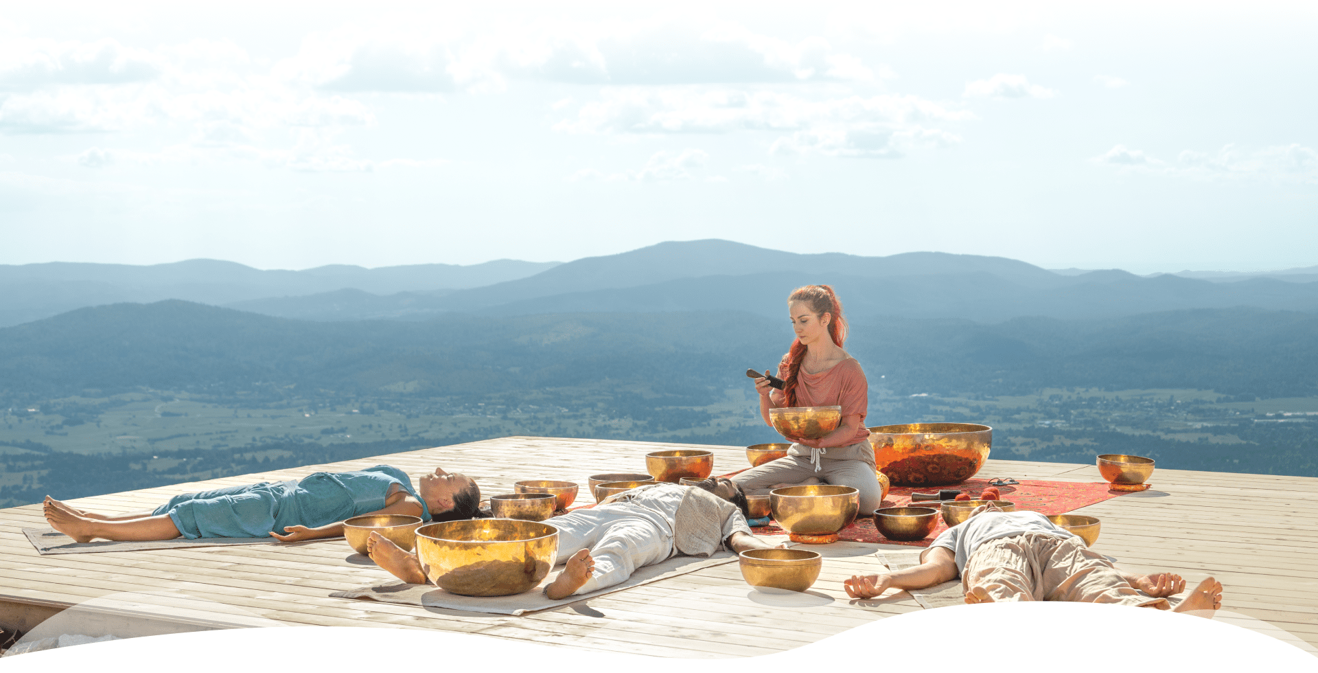 Sound healing session with Tibetan singing bowls.